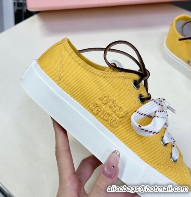 ​Market Sells Miu Miu Washed Denim Sneakers with Double Lace 5E384E Yellow 2025