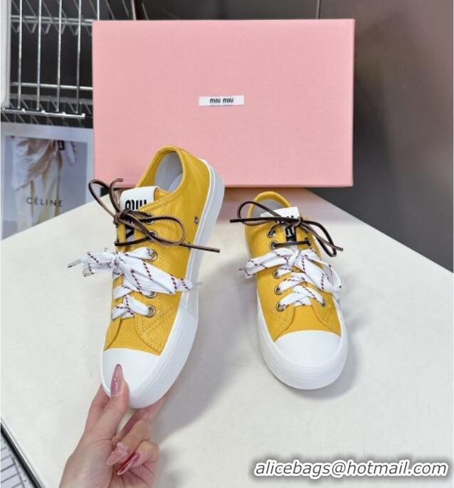 ​Market Sells Miu Miu Washed Denim Sneakers with Double Lace 5E384E Yellow 2025