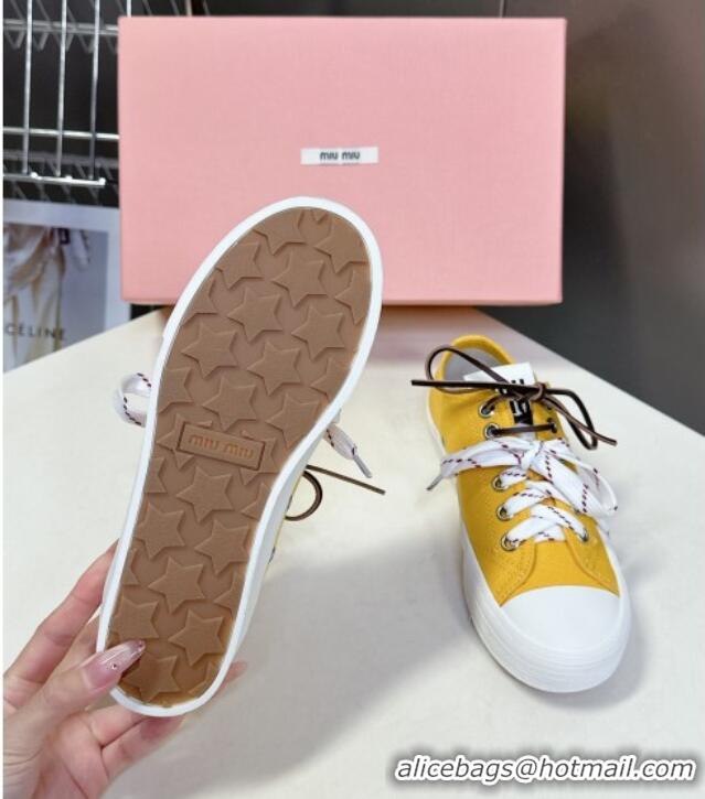 ​Market Sells Miu Miu Washed Denim Sneakers with Double Lace 5E384E Yellow 2025