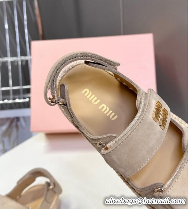 ​New Release Creation Miu Miu Suede Strap Sandals with Straw Detail M6053 Beige 2025