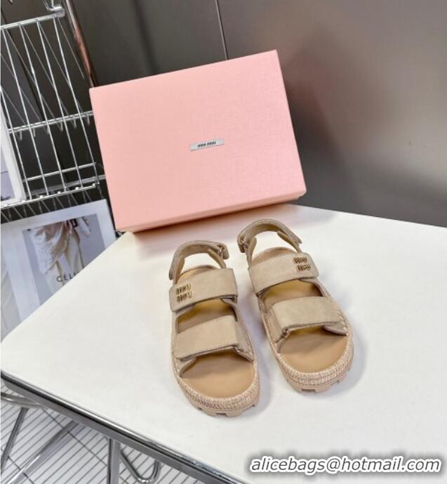 ​New Release Creation Miu Miu Suede Strap Sandals with Straw Detail M6053 Beige 2025