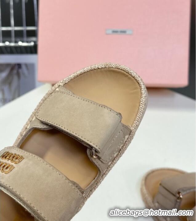 ​New Release Creation Miu Miu Suede Strap Sandals with Straw Detail M6053 Beige 2025
