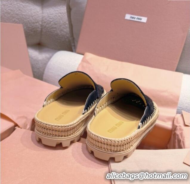​Best Product Miu Miu Penny Suede Platform Mules 3.5cm with Straw Detail M6055 Black 2025
