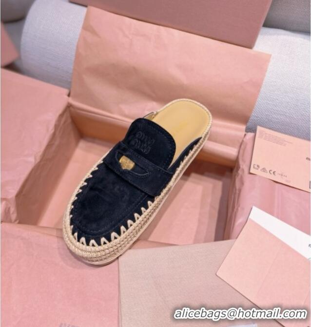​Best Product Miu Miu Penny Suede Platform Mules 3.5cm with Straw Detail M6055 Black 2025
