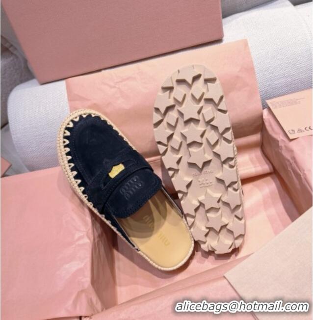 ​Best Product Miu Miu Penny Suede Platform Mules 3.5cm with Straw Detail M6055 Black 2025