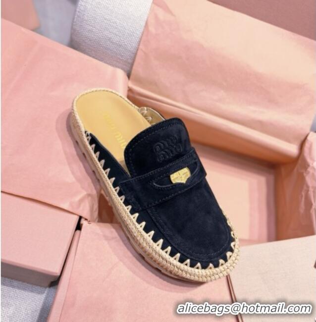 ​Best Product Miu Miu Penny Suede Platform Mules 3.5cm with Straw Detail M6055 Black 2025