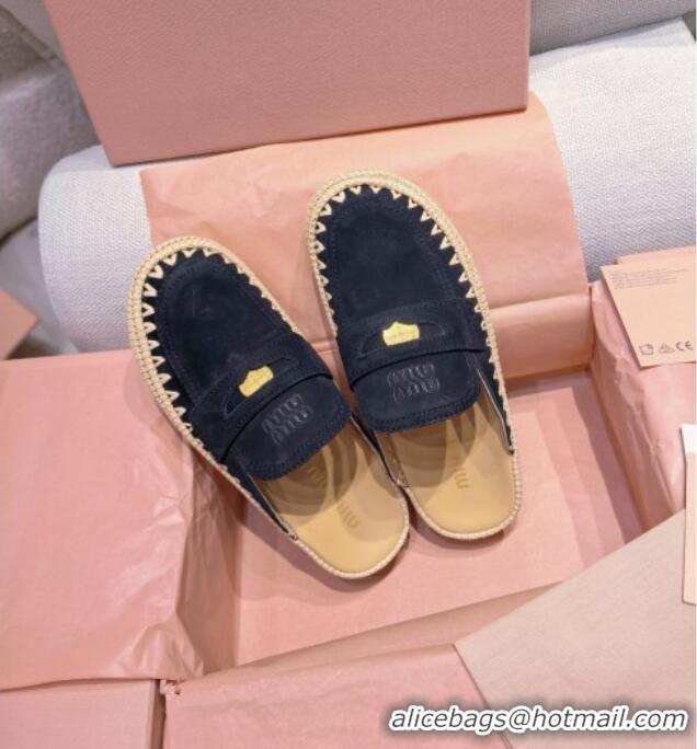 ​Best Product Miu Miu Penny Suede Platform Mules 3.5cm with Straw Detail M6055 Black 2025