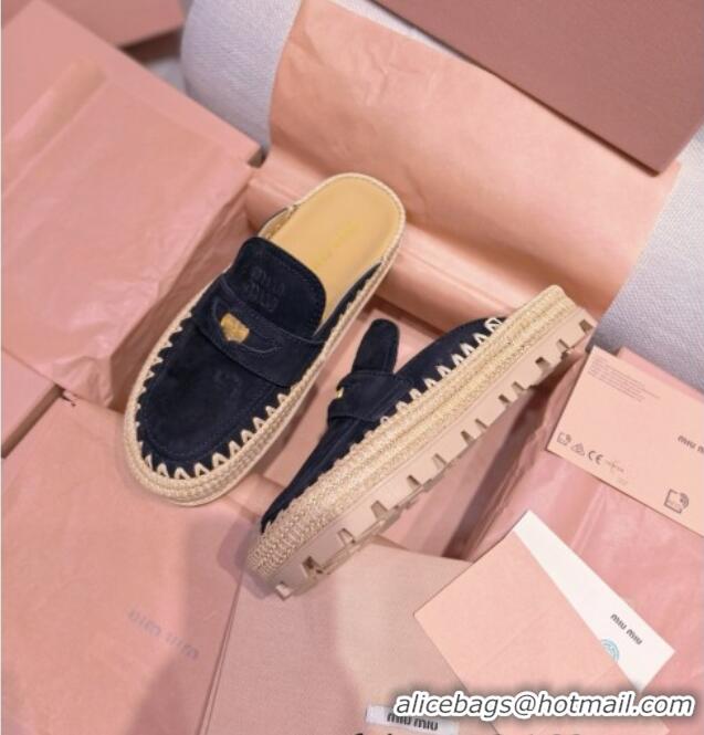 ​Best Product Miu Miu Penny Suede Platform Mules 3.5cm with Straw Detail M6055 Black 2025