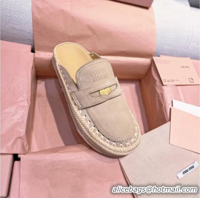 ​Sophisticated Miu Miu Penny Suede Platform Mules 3.5cm with Straw Detail M6055 Beige 2025
