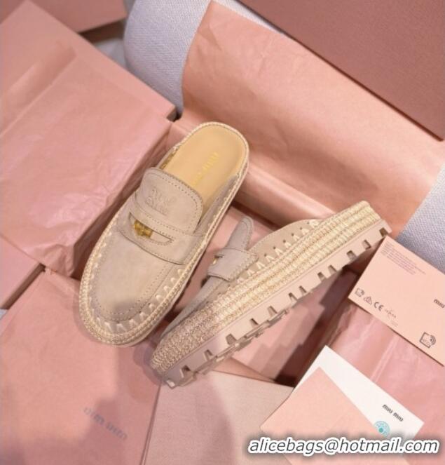 ​Sophisticated Miu Miu Penny Suede Platform Mules 3.5cm with Straw Detail M6055 Beige 2025