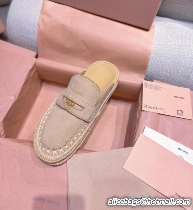 ​Sophisticated Miu Miu Penny Suede Platform Mules 3.5cm with Straw Detail M6055 Beige 2025