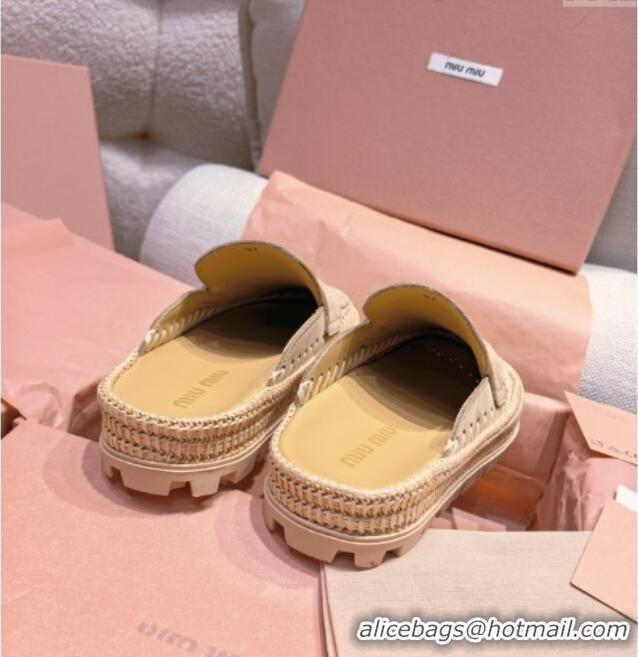 ​Sophisticated Miu Miu Penny Suede Platform Mules 3.5cm with Straw Detail M6055 Beige 2025