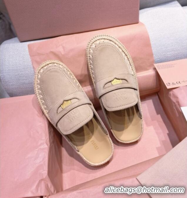 ​Sophisticated Miu Miu Penny Suede Platform Mules 3.5cm with Straw Detail M6055 Beige 2025
