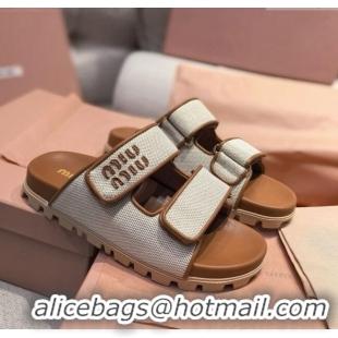 Chic Cheap Miu Miu Canvas and Leather Platform Slides Sandal 3cm 5XX658 Brown 2025