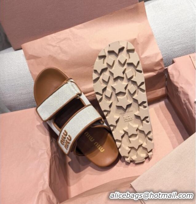 Chic Cheap Miu Miu Canvas and Leather Platform Slides Sandal 3cm 5XX658 Brown 2025