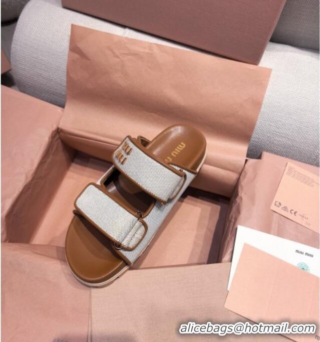 Chic Cheap Miu Miu Canvas and Leather Platform Slides Sandal 3cm 5XX658 Brown 2025