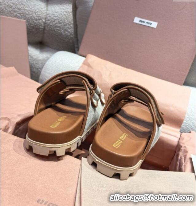 Chic Cheap Miu Miu Canvas and Leather Platform Slides Sandal 3cm 5XX658 Brown 2025