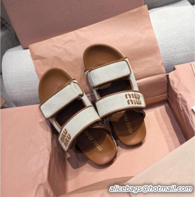 Chic Cheap Miu Miu Canvas and Leather Platform Slides Sandal 3cm 5XX658 Brown 2025