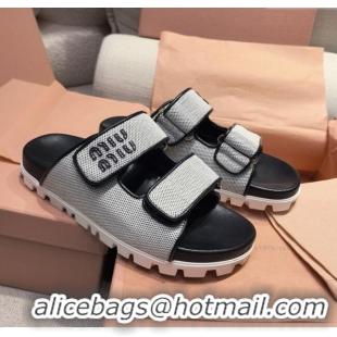 Buy Classic Miu Miu Canvas and Leather Platform Slides Sandal 3cm 5XX658 Black 2025
