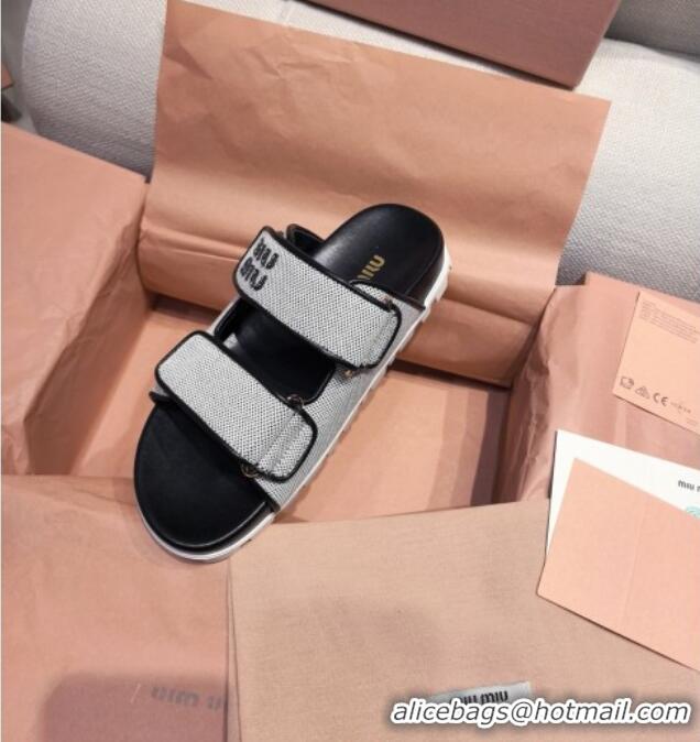 Buy Classic Miu Miu Canvas and Leather Platform Slides Sandal 3cm 5XX658 Black 2025