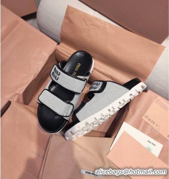 Buy Classic Miu Miu Canvas and Leather Platform Slides Sandal 3cm 5XX658 Black 2025