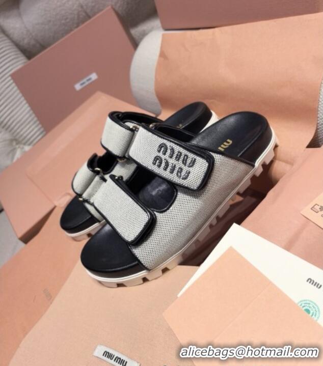 Buy Classic Miu Miu Canvas and Leather Platform Slides Sandal 3cm 5XX658 Black 2025
