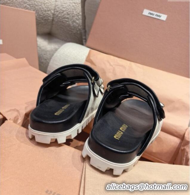 Buy Classic Miu Miu Canvas and Leather Platform Slides Sandal 3cm 5XX658 Black 2025