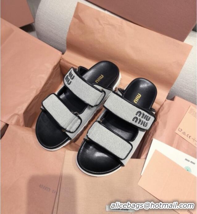Buy Classic Miu Miu Canvas and Leather Platform Slides Sandal 3cm 5XX658 Black 2025