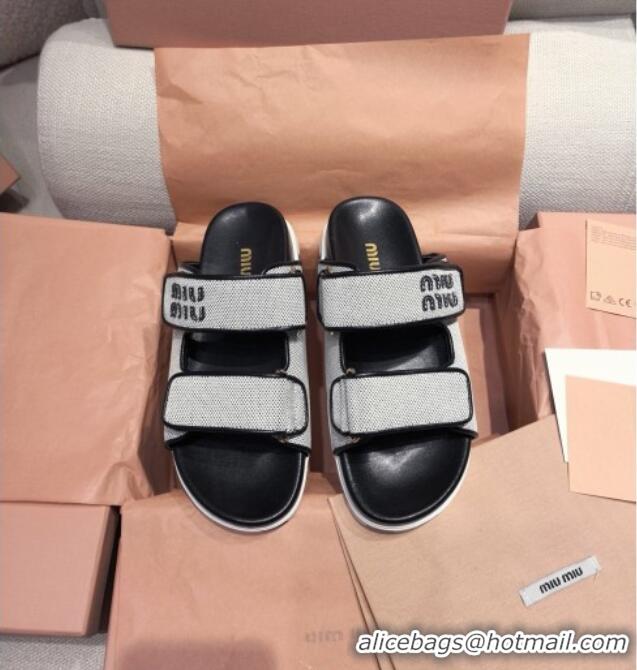Buy Classic Miu Miu Canvas and Leather Platform Slides Sandal 3cm 5XX658 Black 2025