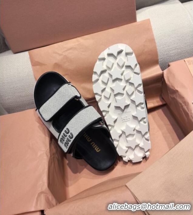 Buy Classic Miu Miu Canvas and Leather Platform Slides Sandal 3cm 5XX658 Black 2025