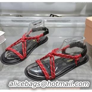 Best Price Miu Miu Riviere Cord Flat Sandals 5X420E Red 2025