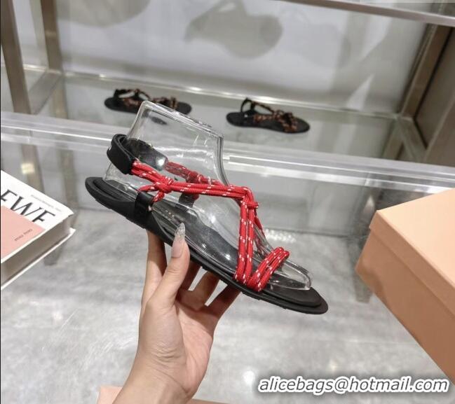 Best Price Miu Miu Riviere Cord Flat Sandals 5X420E Red 2025