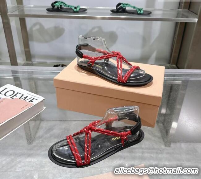 Best Price Miu Miu Riviere Cord Flat Sandals 5X420E Red 2025