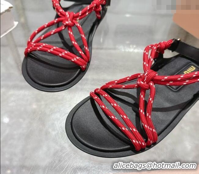 Best Price Miu Miu Riviere Cord Flat Sandals 5X420E Red 2025