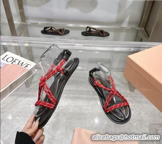 Best Price Miu Miu Riviere Cord Flat Sandals 5X420E Red 2025