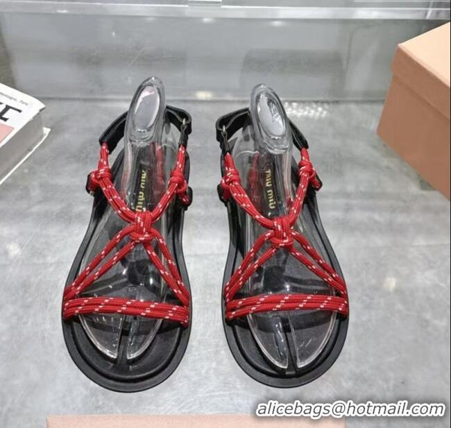Best Price Miu Miu Riviere Cord Flat Sandals 5X420E Red 2025