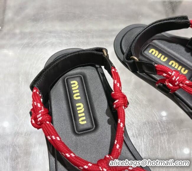 Best Price Miu Miu Riviere Cord Flat Sandals 5X420E Red 2025