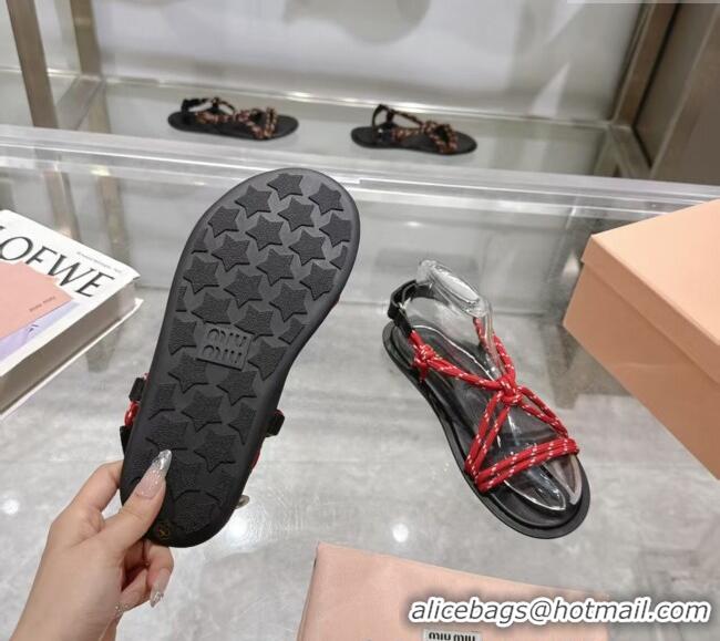 Best Price Miu Miu Riviere Cord Flat Sandals 5X420E Red 2025