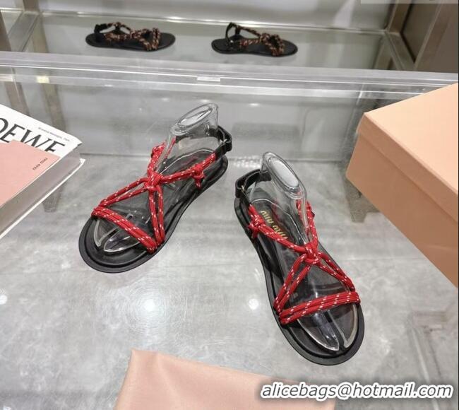 Best Price Miu Miu Riviere Cord Flat Sandals 5X420E Red 2025
