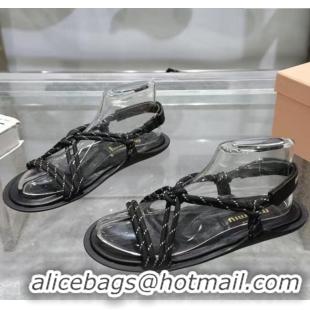 ​Inexpensive Miu Miu Riviere Cord Flat Sandals 5X420E Black 2025