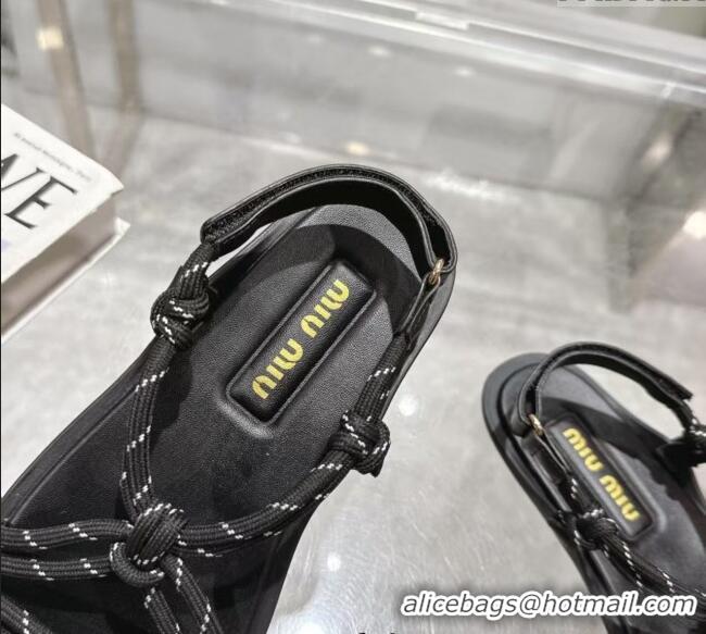 ​Inexpensive Miu Miu Riviere Cord Flat Sandals 5X420E Black 2025