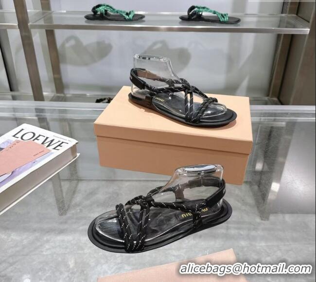 ​Inexpensive Miu Miu Riviere Cord Flat Sandals 5X420E Black 2025