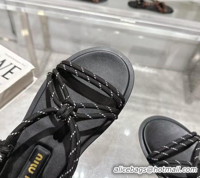 ​Inexpensive Miu Miu Riviere Cord Flat Sandals 5X420E Black 2025