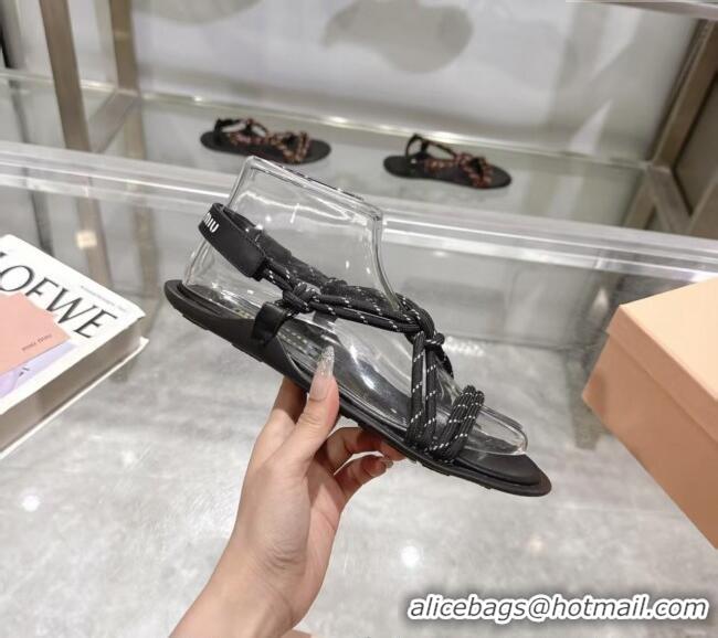 ​Inexpensive Miu Miu Riviere Cord Flat Sandals 5X420E Black 2025