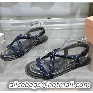 Original Cheap Miu Miu Riviere Cord Flat Sandals 5X420E Blue 2025