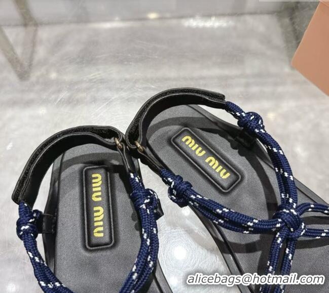 Original Cheap Miu Miu Riviere Cord Flat Sandals 5X420E Blue 2025