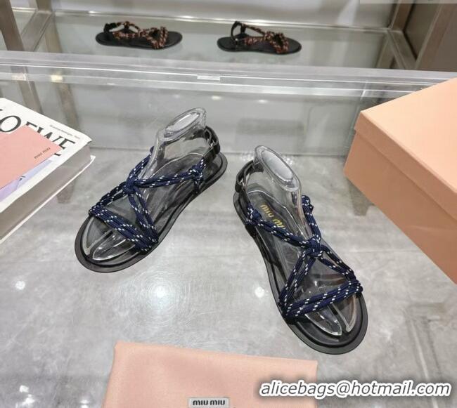 Original Cheap Miu Miu Riviere Cord Flat Sandals 5X420E Blue 2025