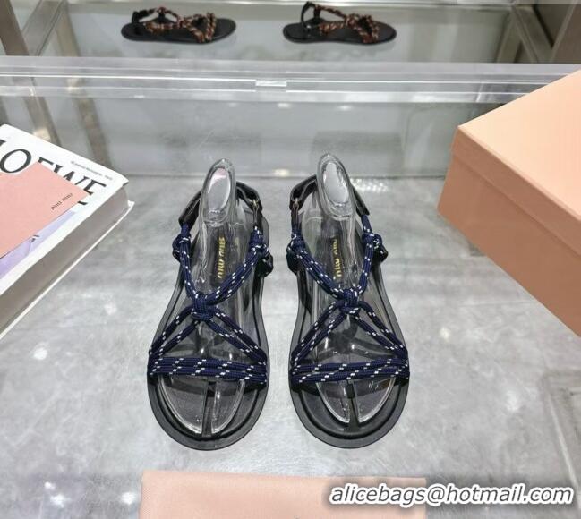 Original Cheap Miu Miu Riviere Cord Flat Sandals 5X420E Blue 2025