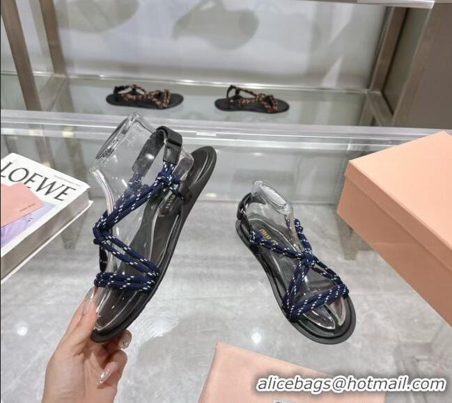 Original Cheap Miu Miu Riviere Cord Flat Sandals 5X420E Blue 2025