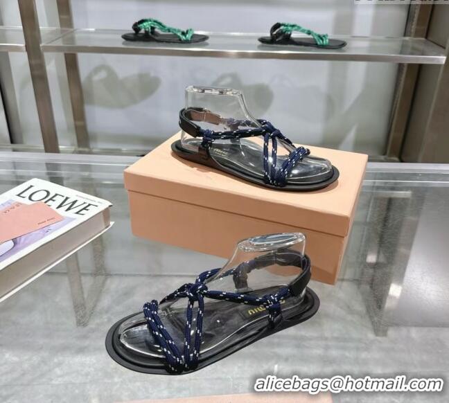 Original Cheap Miu Miu Riviere Cord Flat Sandals 5X420E Blue 2025